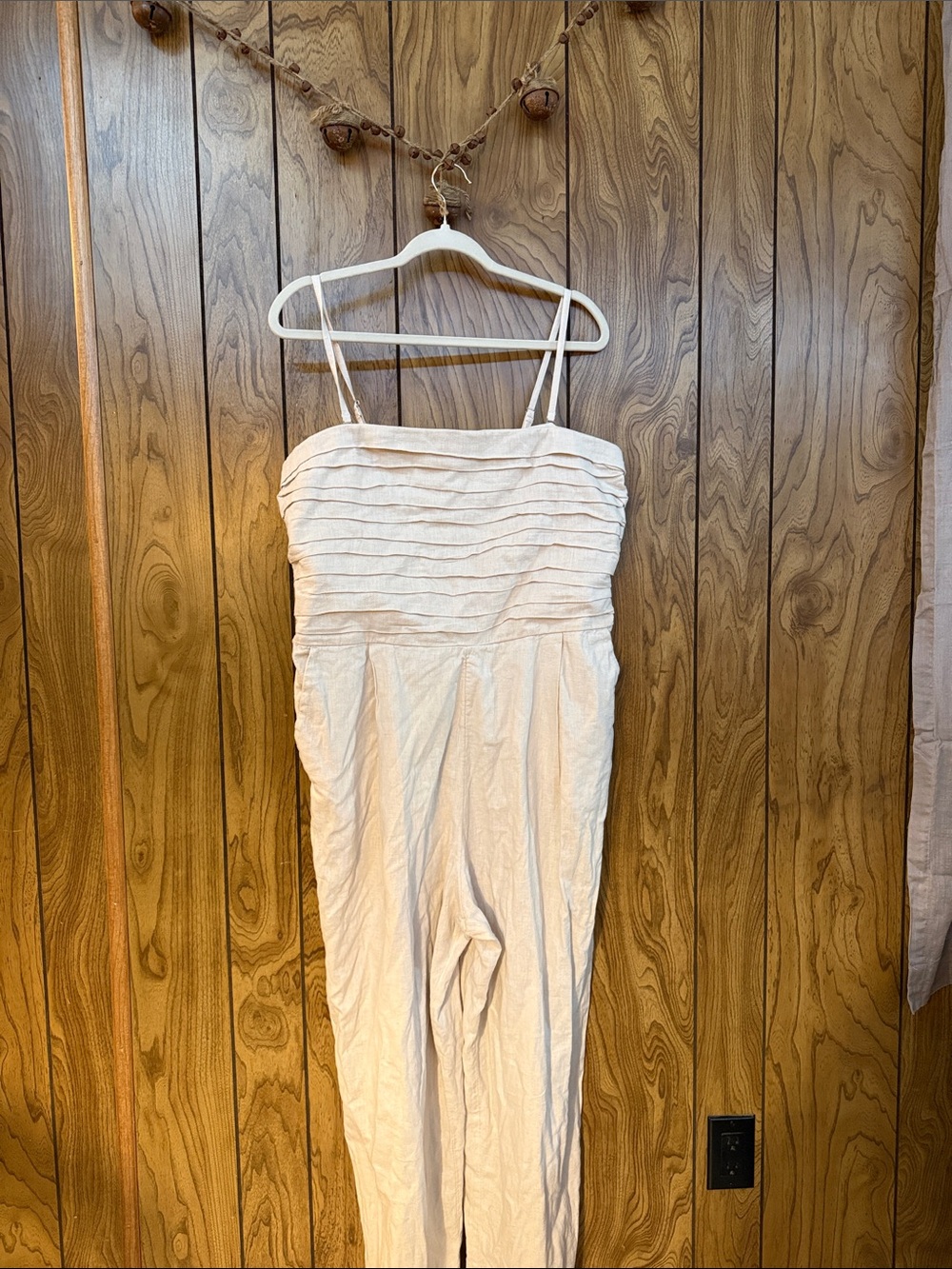 Abercrombie & Fitch Cream/Ivory Removable Strap Jumpsuit Cotton/Linen Blend XL